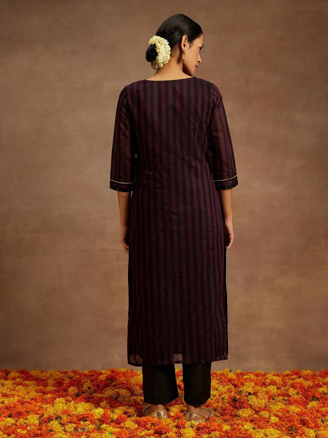 Purple Woven Design Chanderi Silk Straight Kurta - Libas