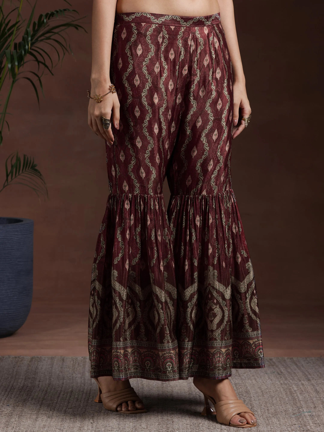  Brown Printed Silk Blend Straight Suit With Dupatta 