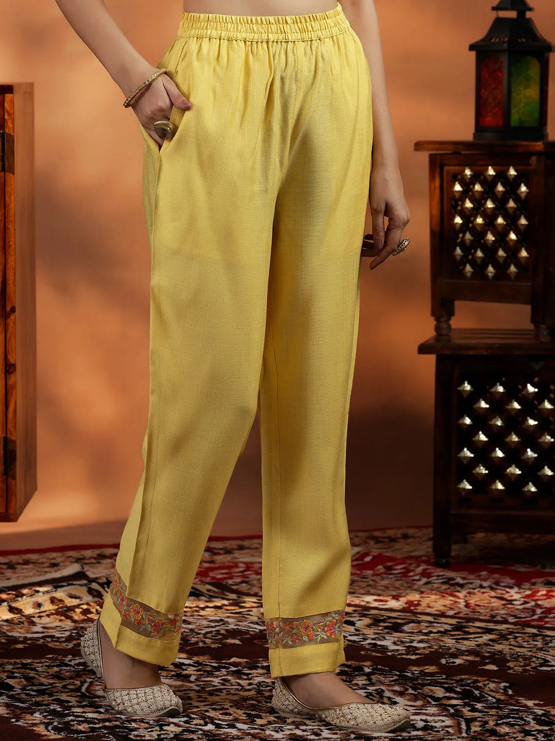  Yellow Yoke Design Silk Blend Straight Suit With Dupatta 