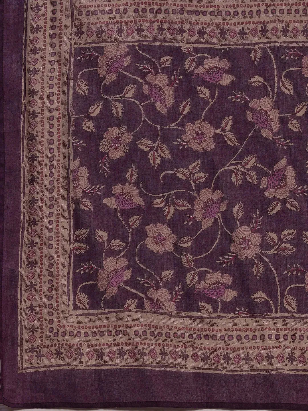  Purple Printed Cotton A-Line Kurta With Churidar & Dupatta 