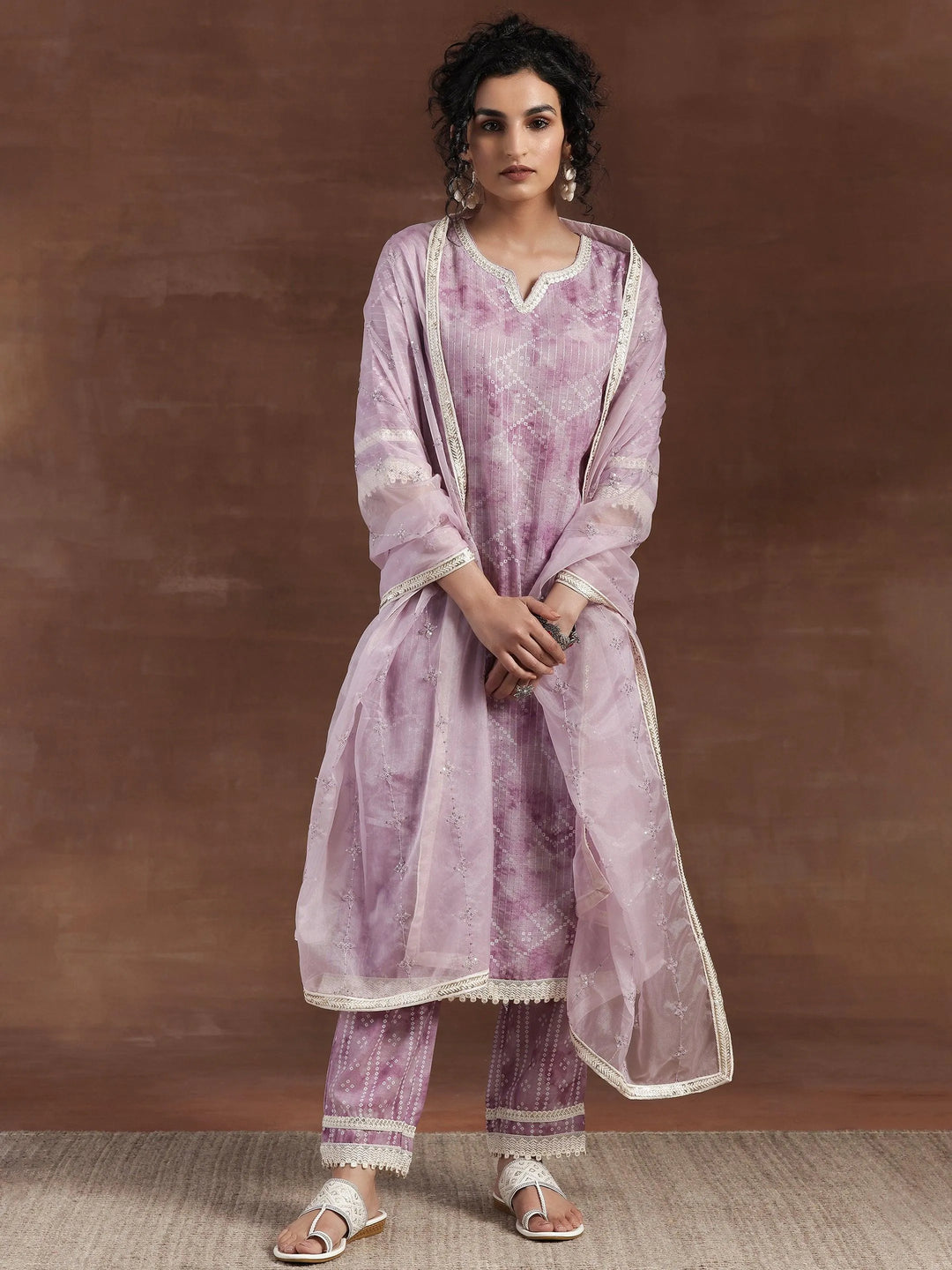 Purple Printed Cotton Straight Suit With Dupatta - Libas 