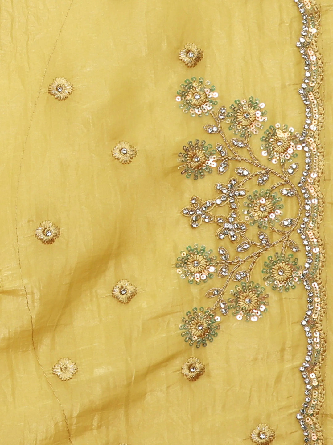 Libas Art Mustard Embellished Tissue Saree With Unstitched Blouse Piece - Libas 