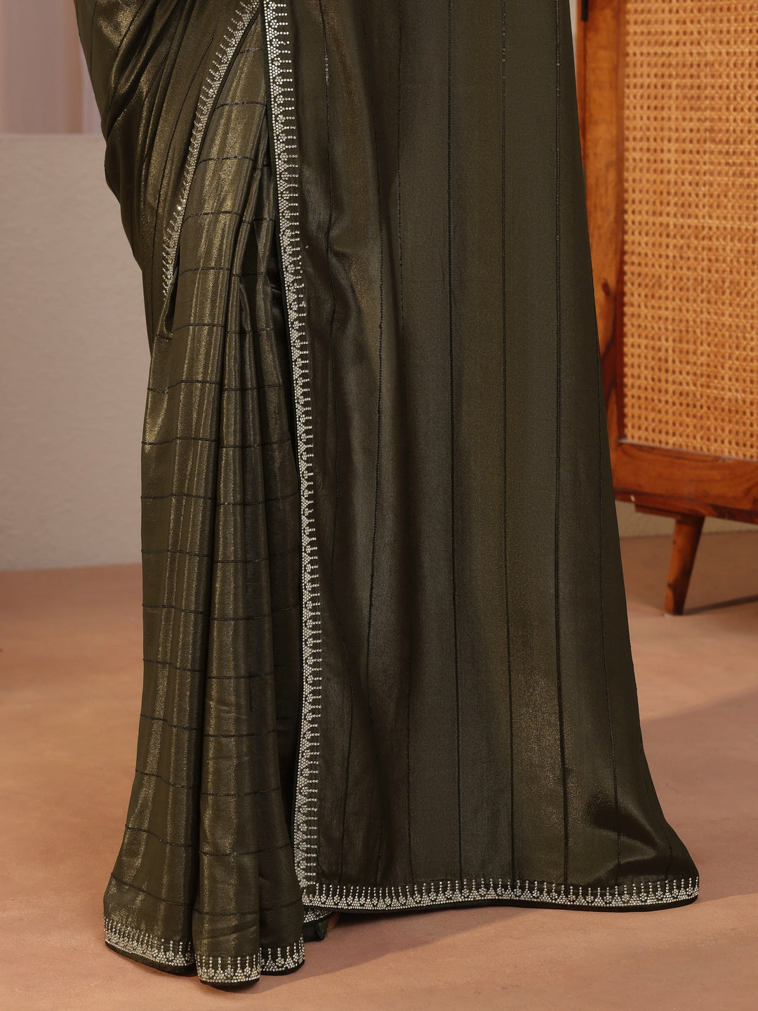  Pine Green Silk Blend Saree 
