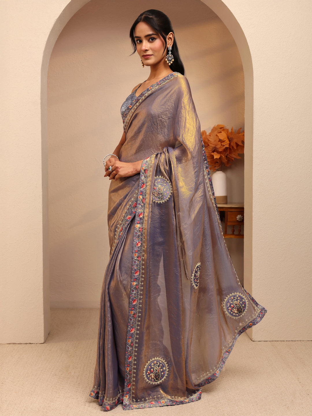  Lavender Embellished Tissue Saree 