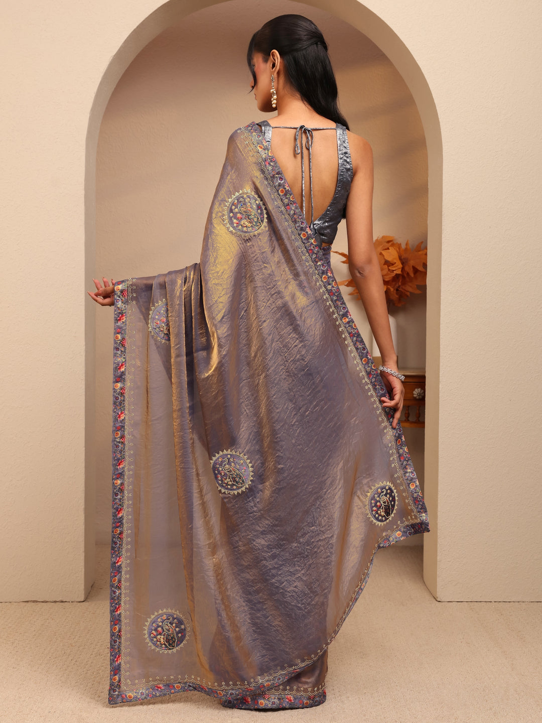  Lavender Embellished Tissue Saree 