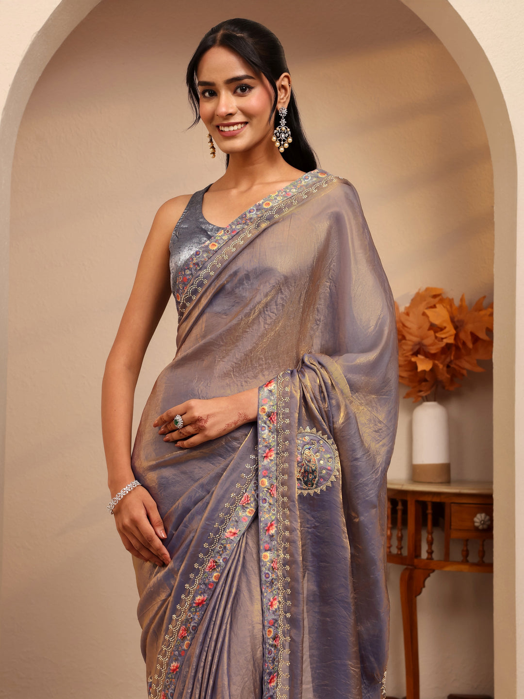  Lavender Embellished Tissue Saree 