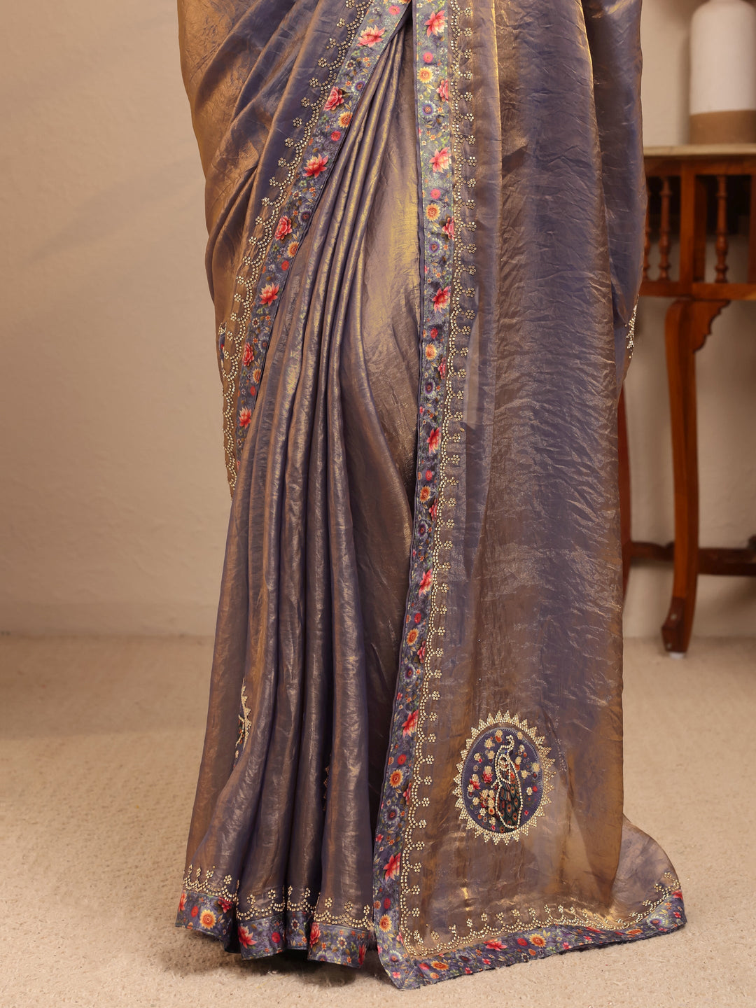 Lavender Embellished Tissue Saree 