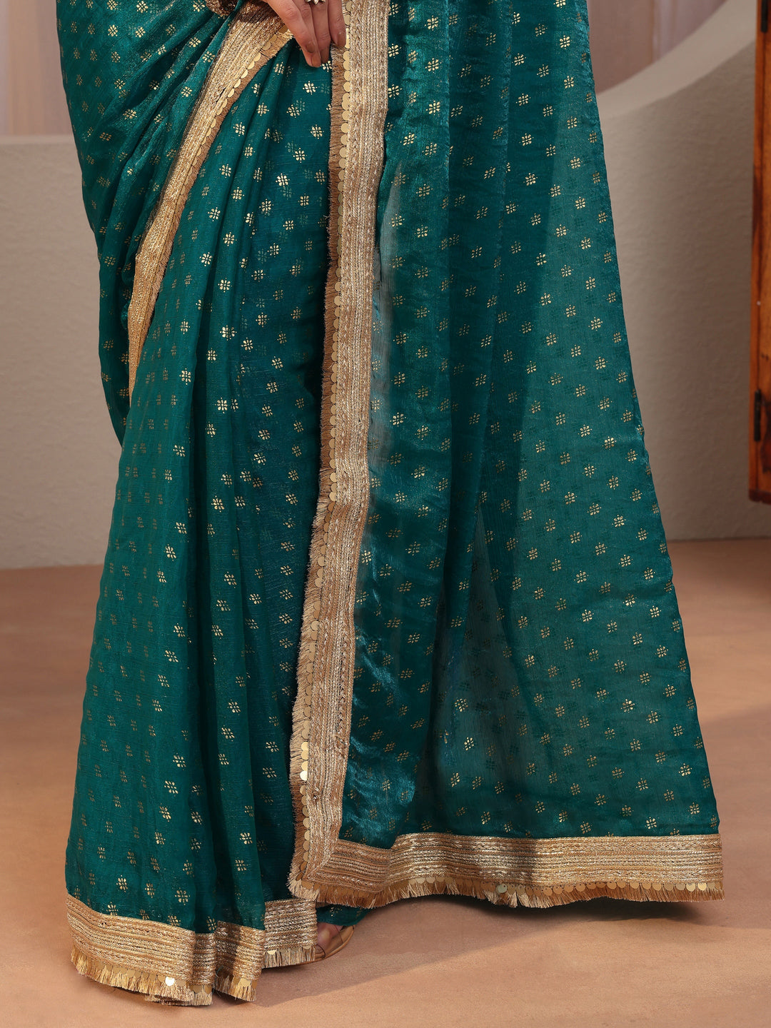  Pacific Blue Foil Printed Tissue Saree 