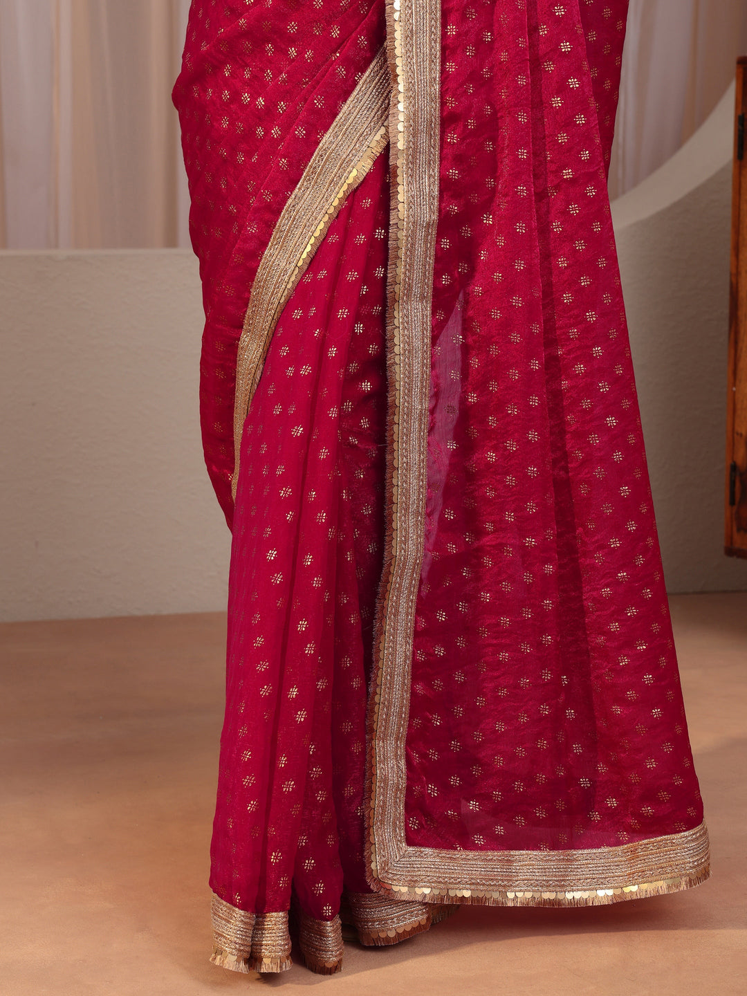  Rose Pink Foil Printed Tissue Saree 