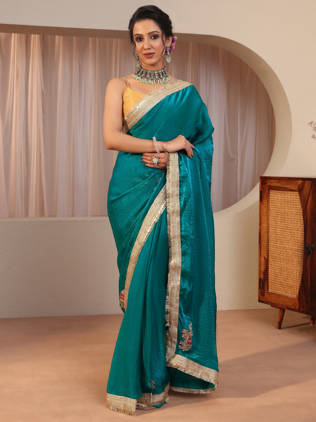  Pacific Blue Elephant Motif Tissue Saree 
