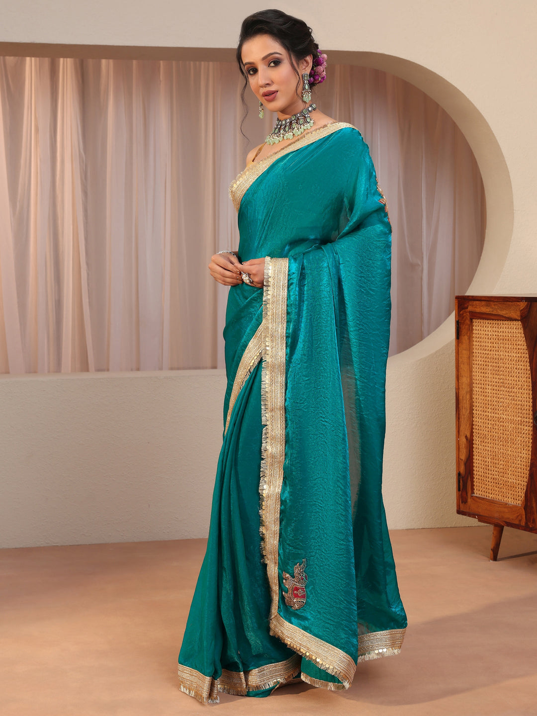  Pacific Blue Elephant Motif Tissue Saree 