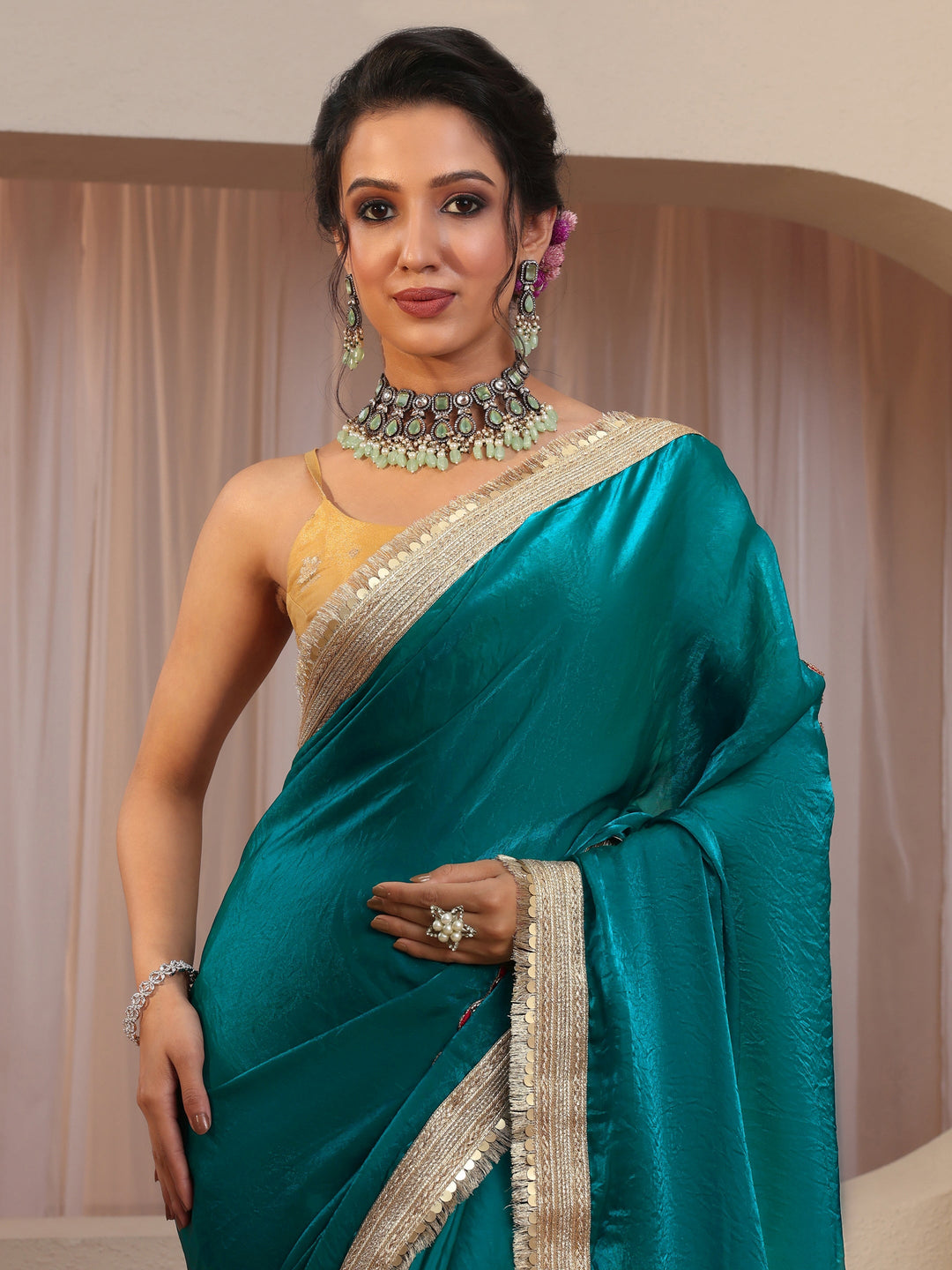  Pacific Blue Elephant Motif Tissue Saree 
