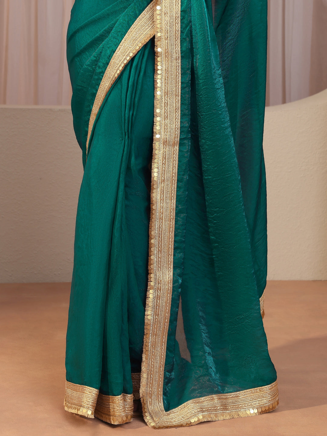  Kelly Green Tissue Saree With Embellished Border 