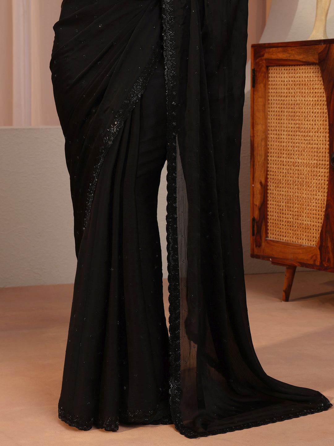 Black Chiffon Saree With Sequin Border 