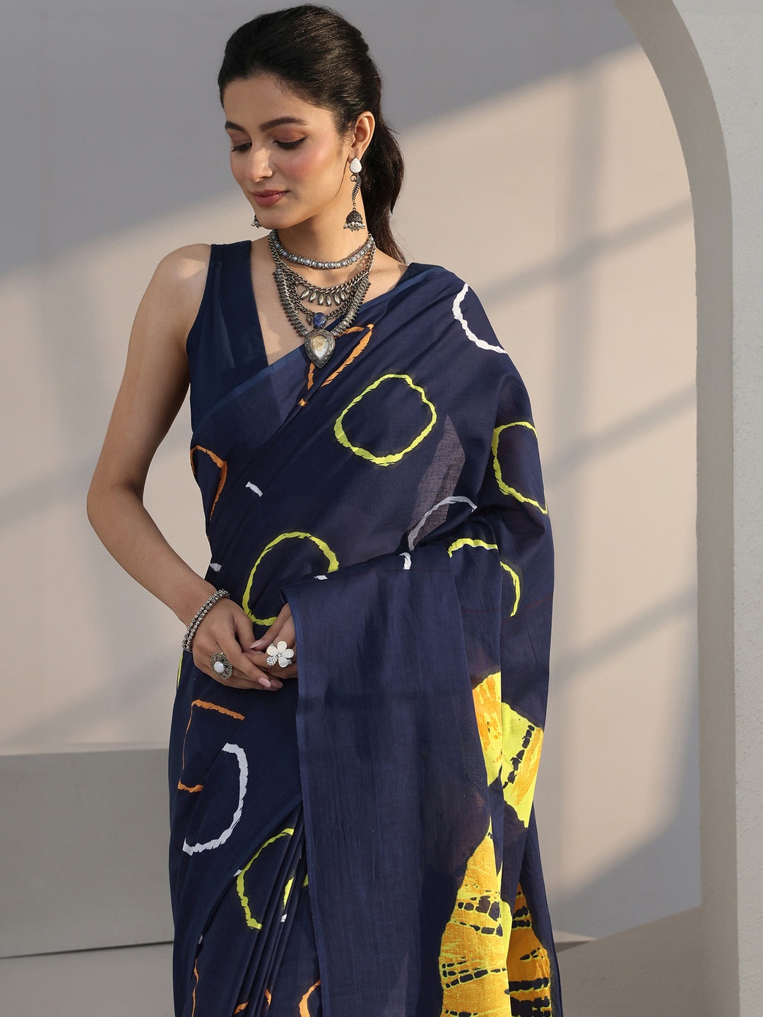  Blue Shibori Print Cotton Saree 