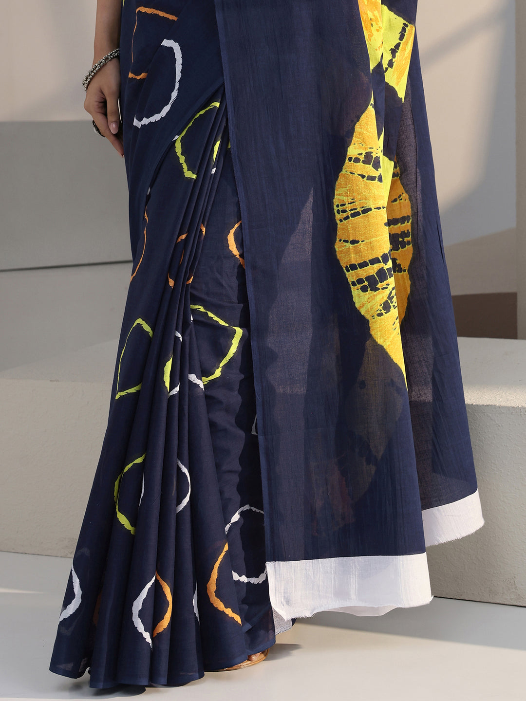  Blue Shibori Print Cotton Saree 