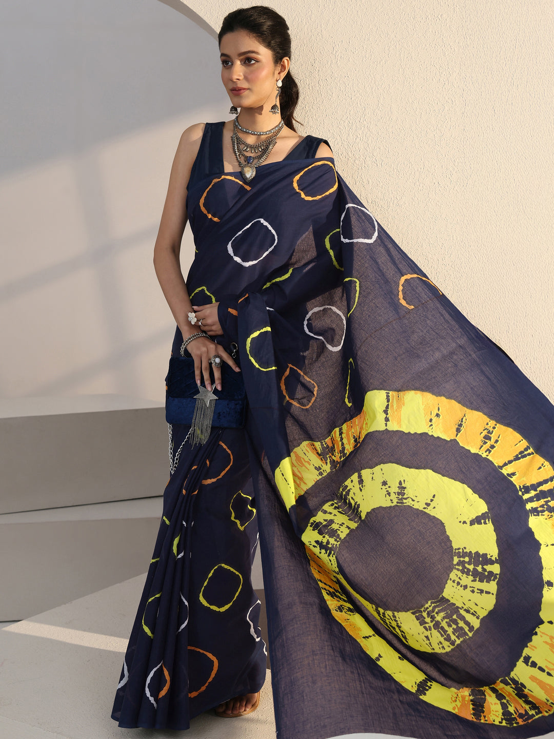  Blue Shibori Print Cotton Saree 