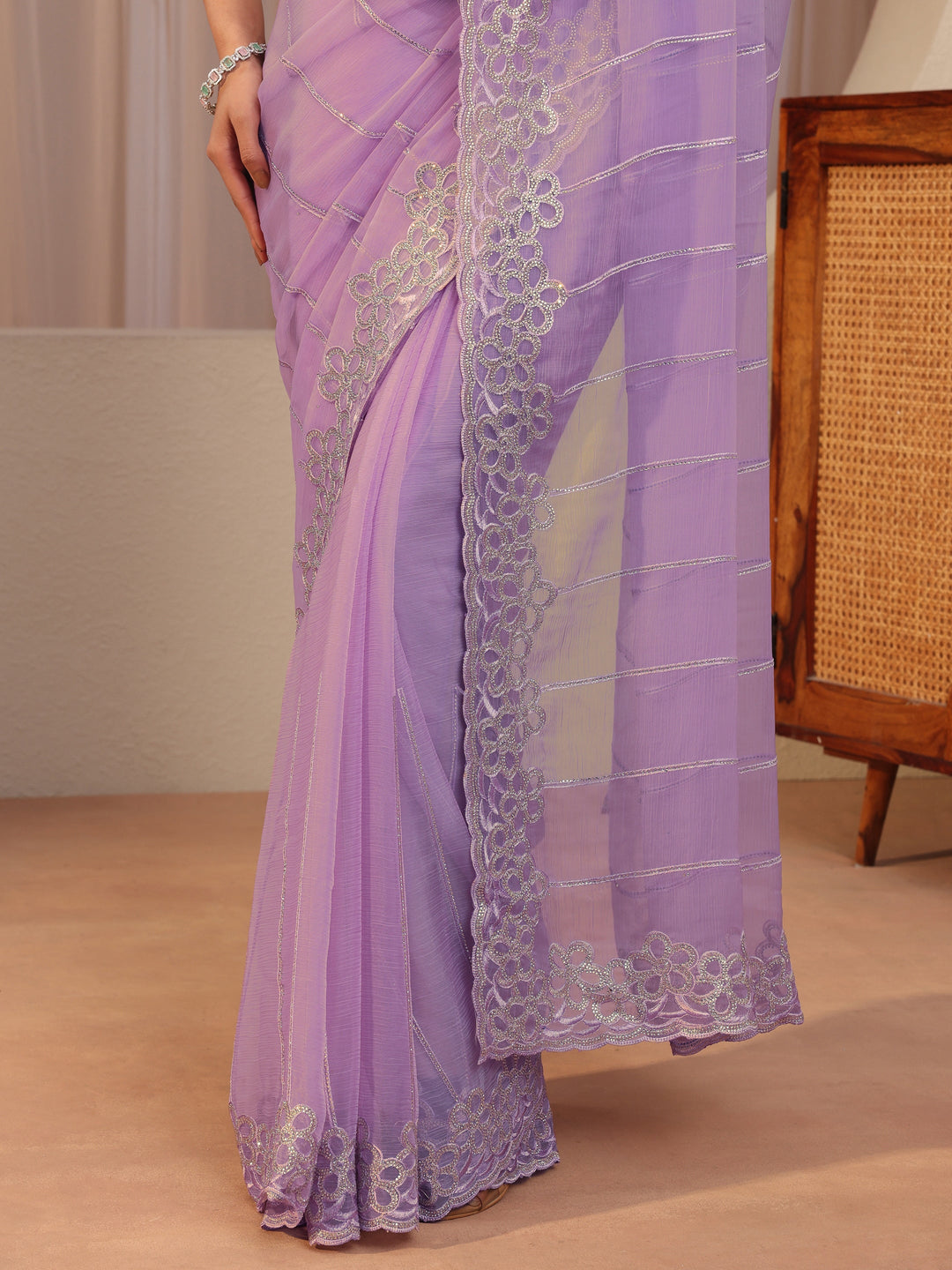  Lavender Floral Embellished Organza Saree 