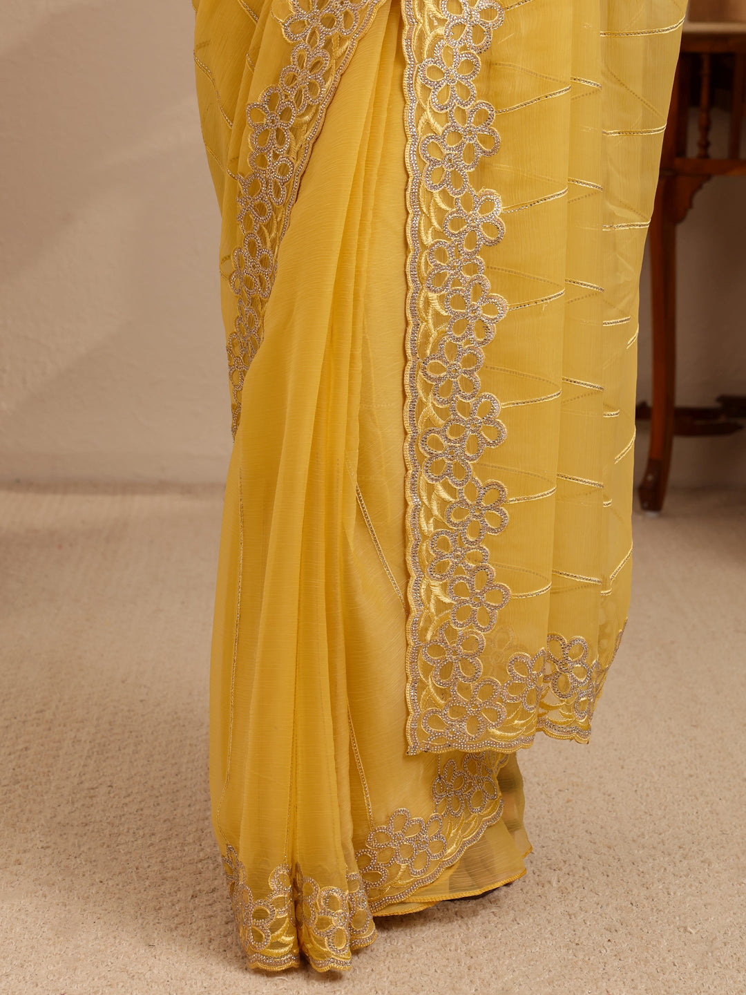  Yellow Embroidered Organza Saree 