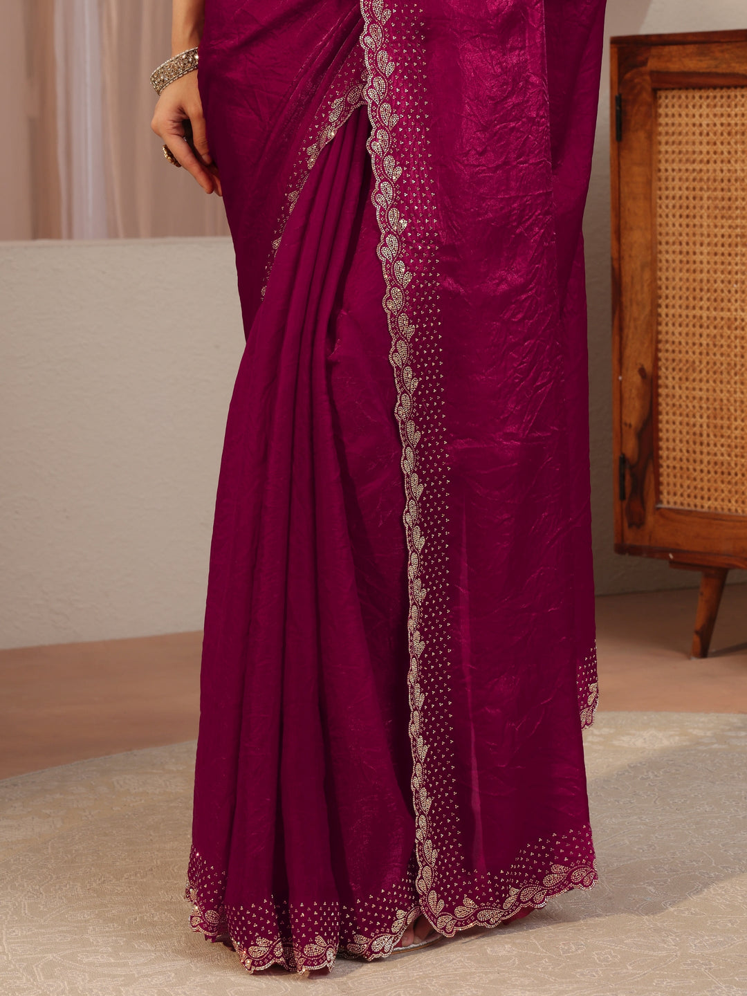  Magenta Pink Embellished Border Tissue Saree 