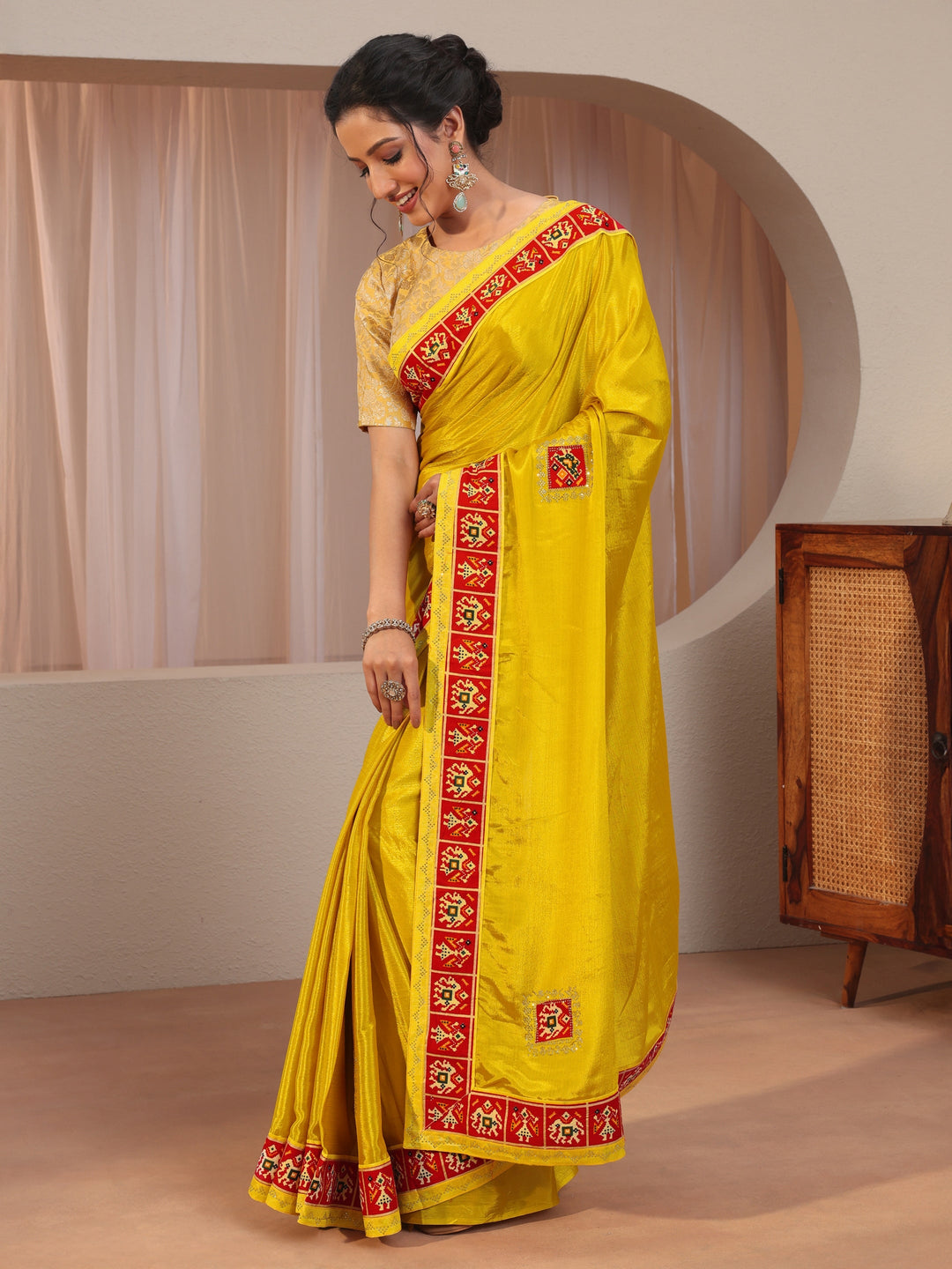  Patola Border Mustard Chiffon Saree 