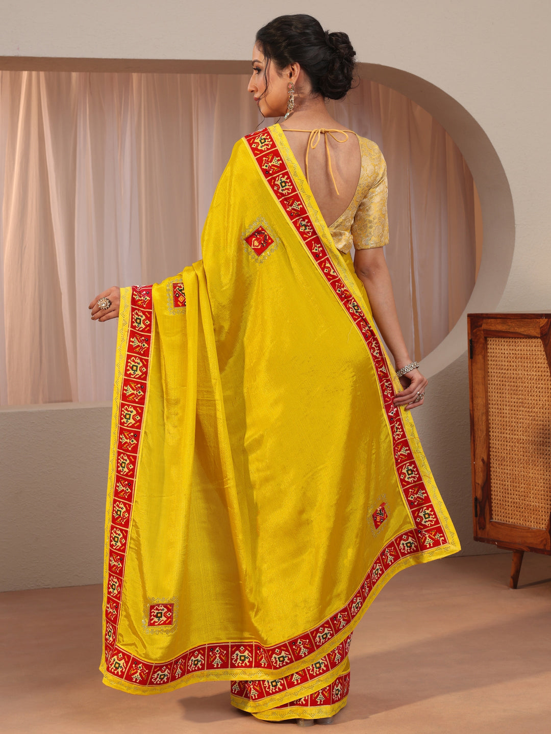  Patola Border Mustard Chiffon Saree 