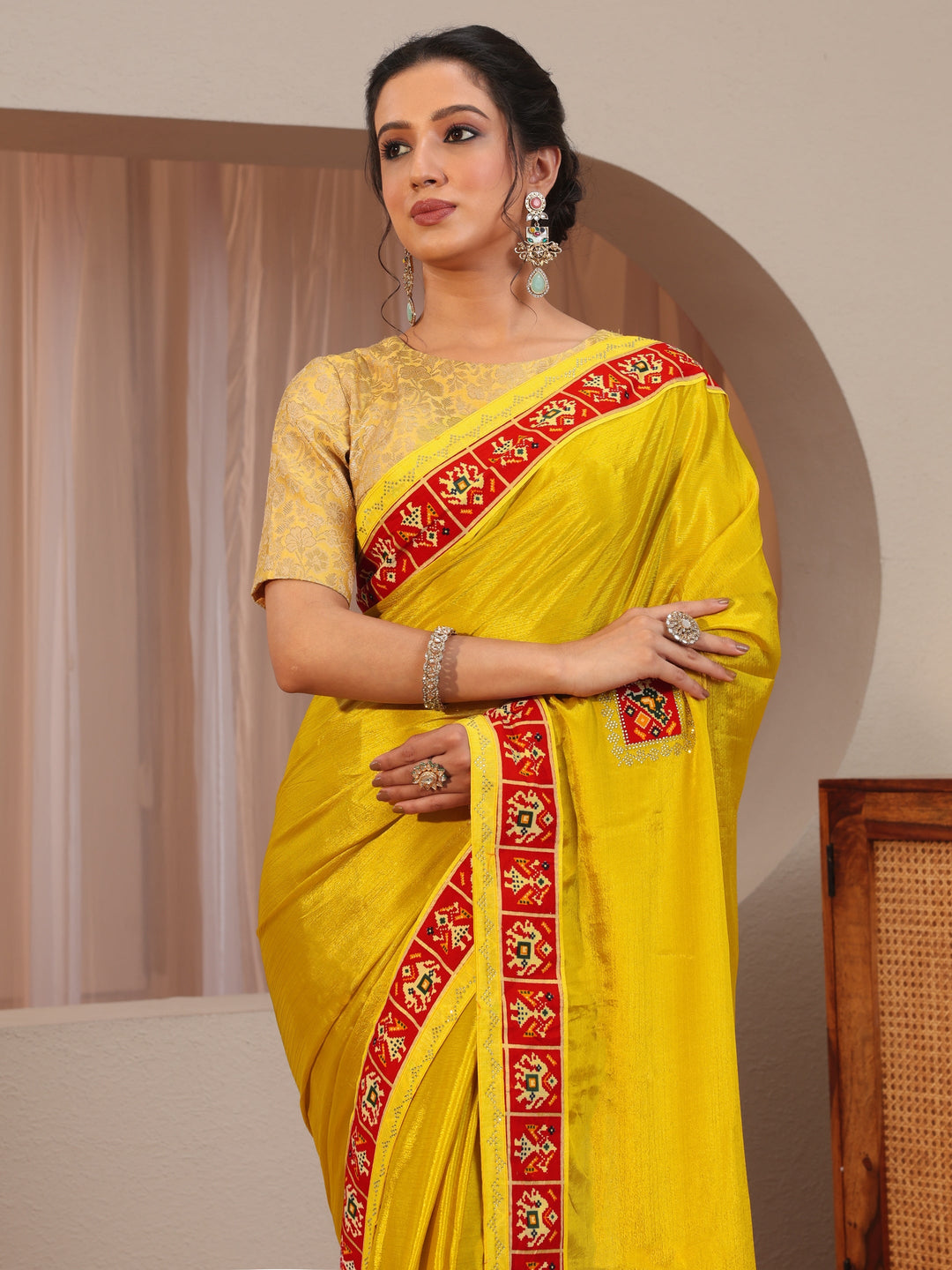  Patola Border Mustard Chiffon Saree 