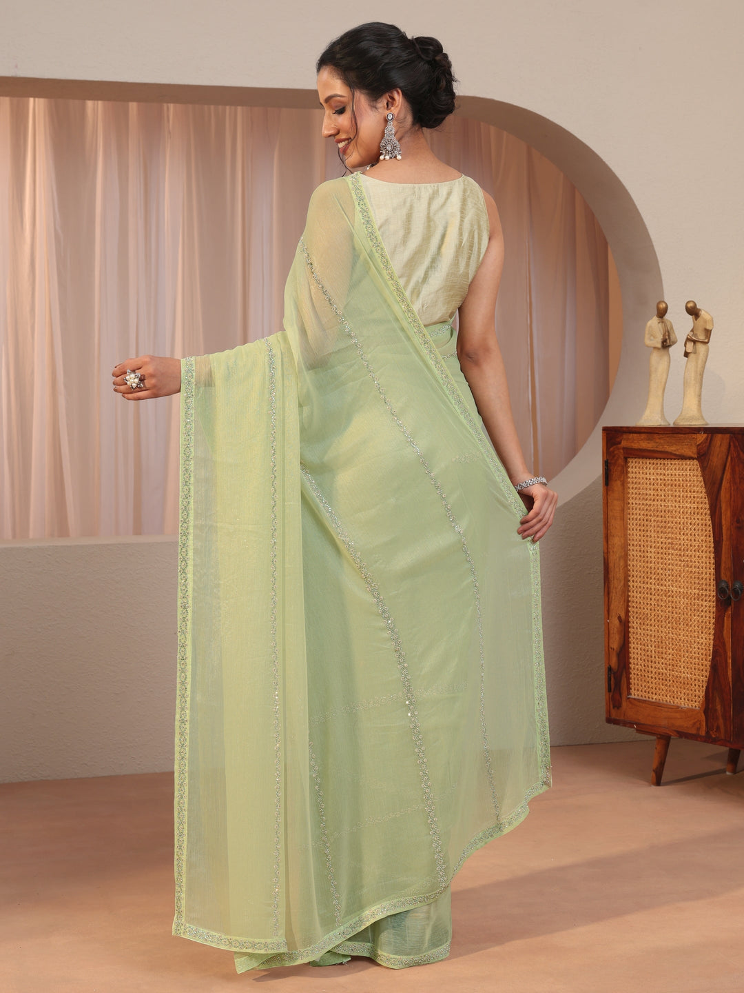  Mint Green Embellished Chiffon Saree 