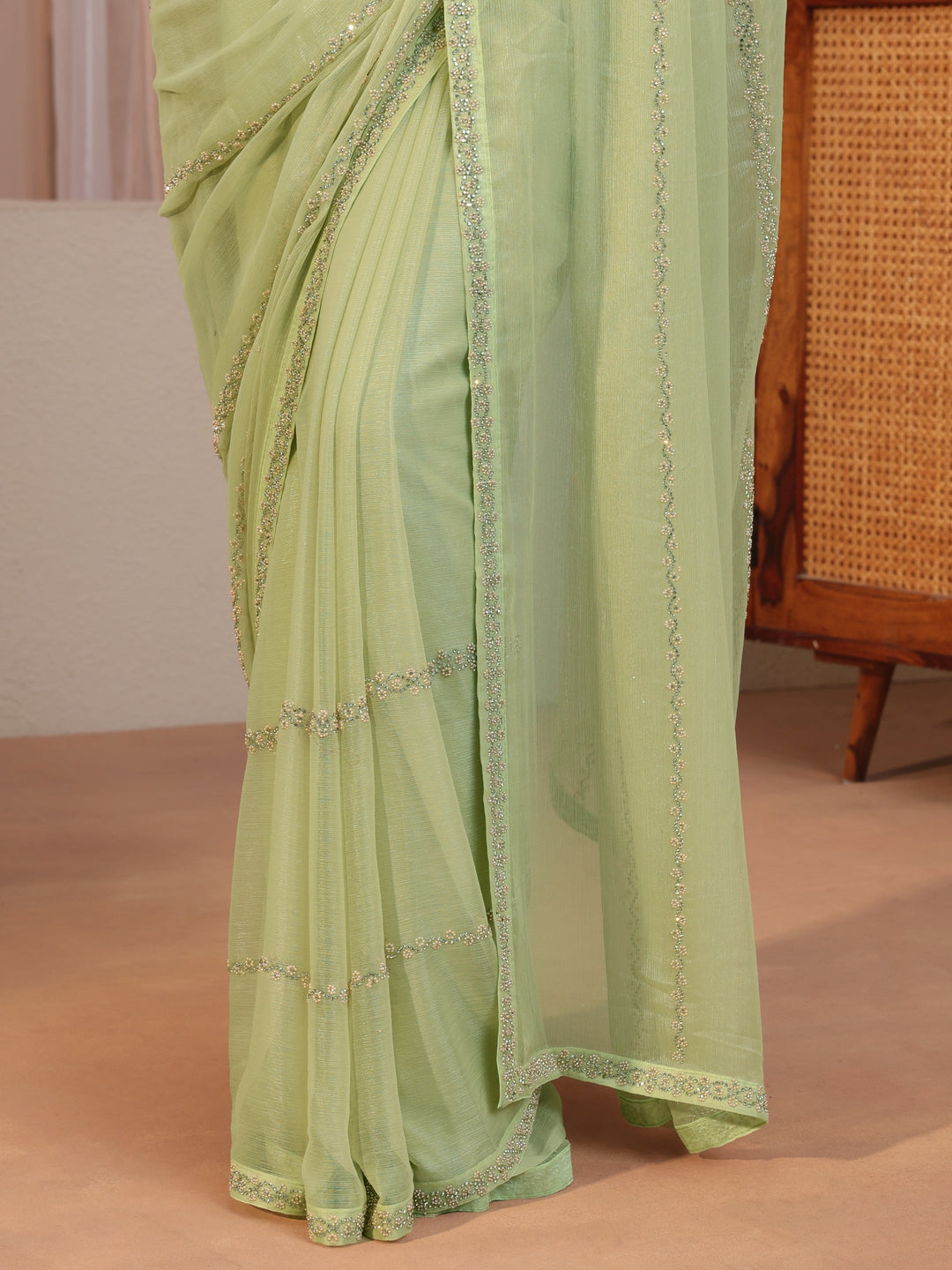  Mint Green Embellished Chiffon Saree 