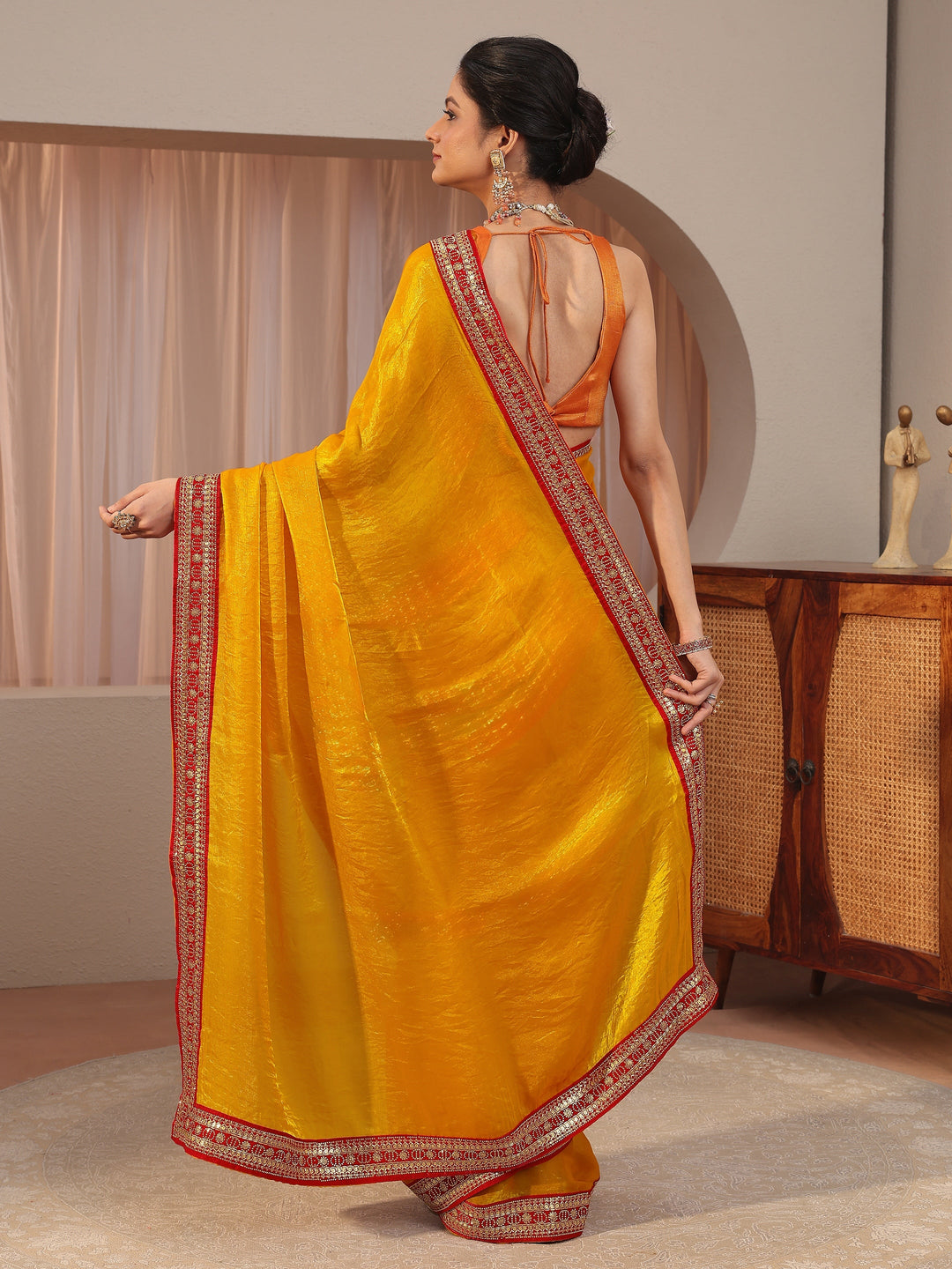  Sunglow Yellow Embellished Border Tissue Saree 