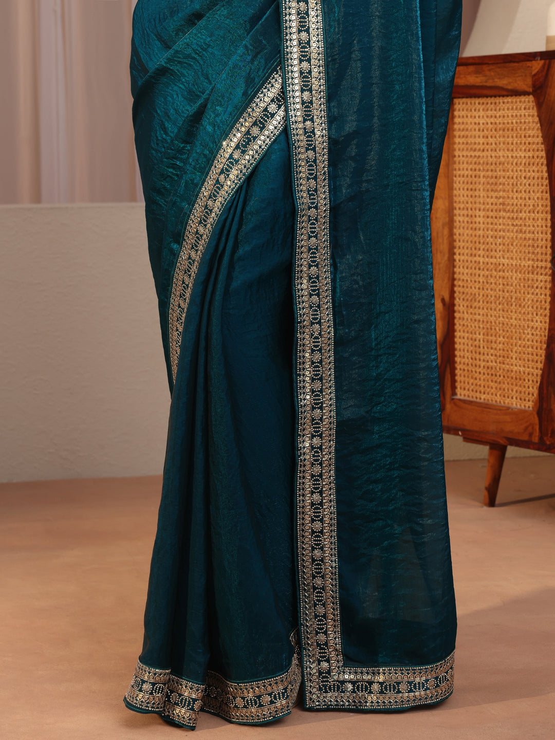  Persian Blue Embellished Border Tissue Saree 