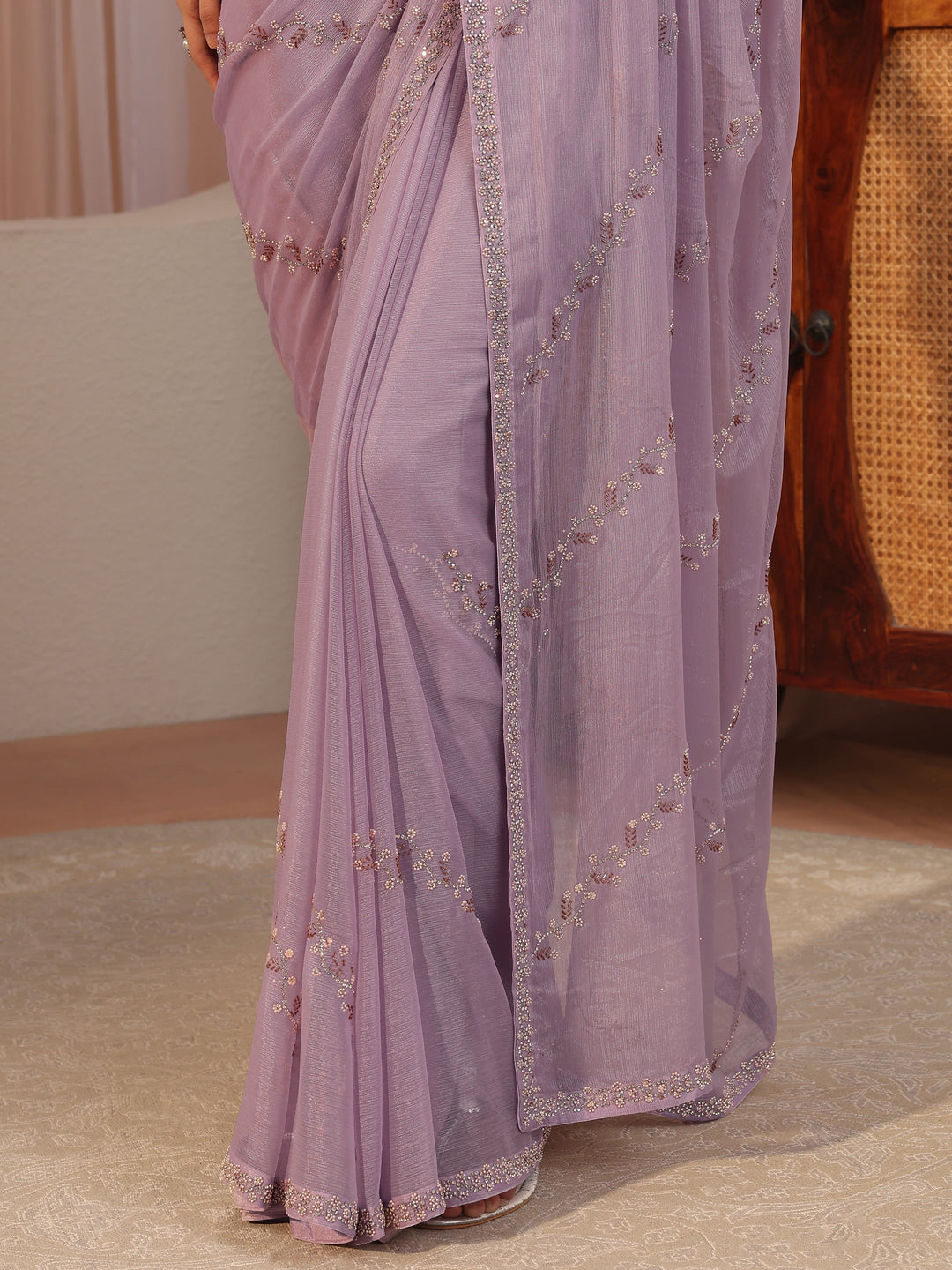  Lavender Embellished Chiffon Saree 