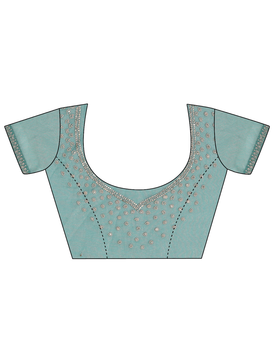  Aqua Blue Embellished Tissue Saree 