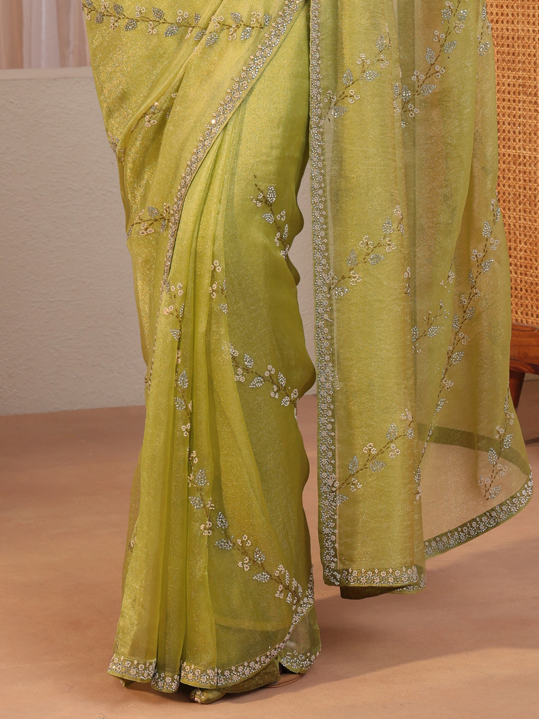 Light Green Embellished Tissue Saree 
