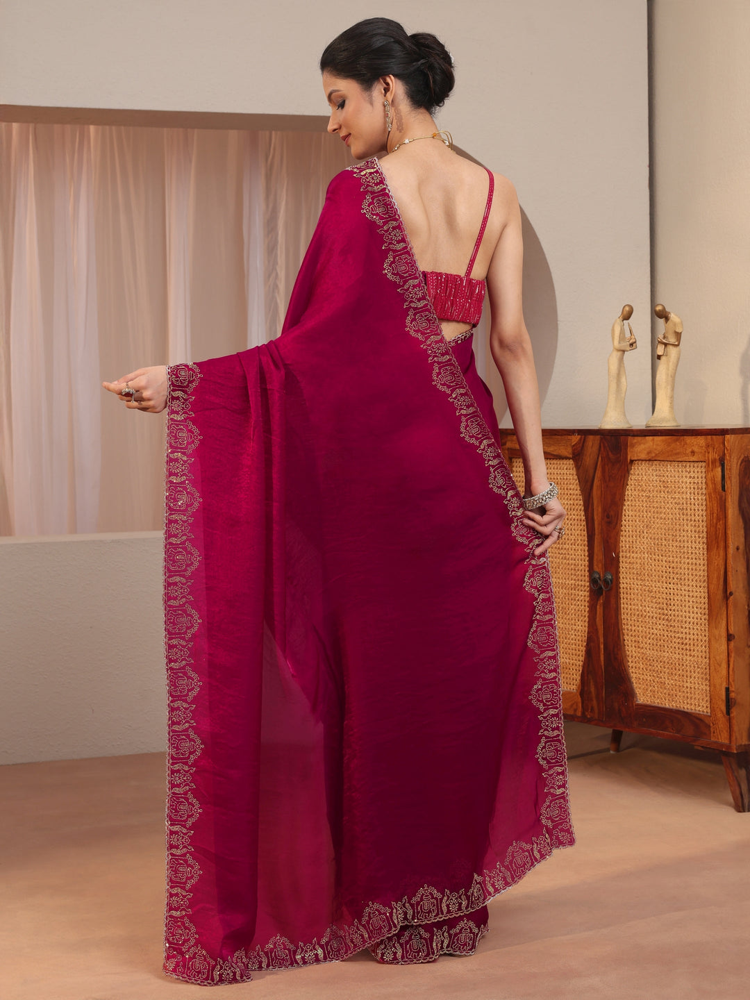  Rose Pink Tissue Saree With Embroidered Border 