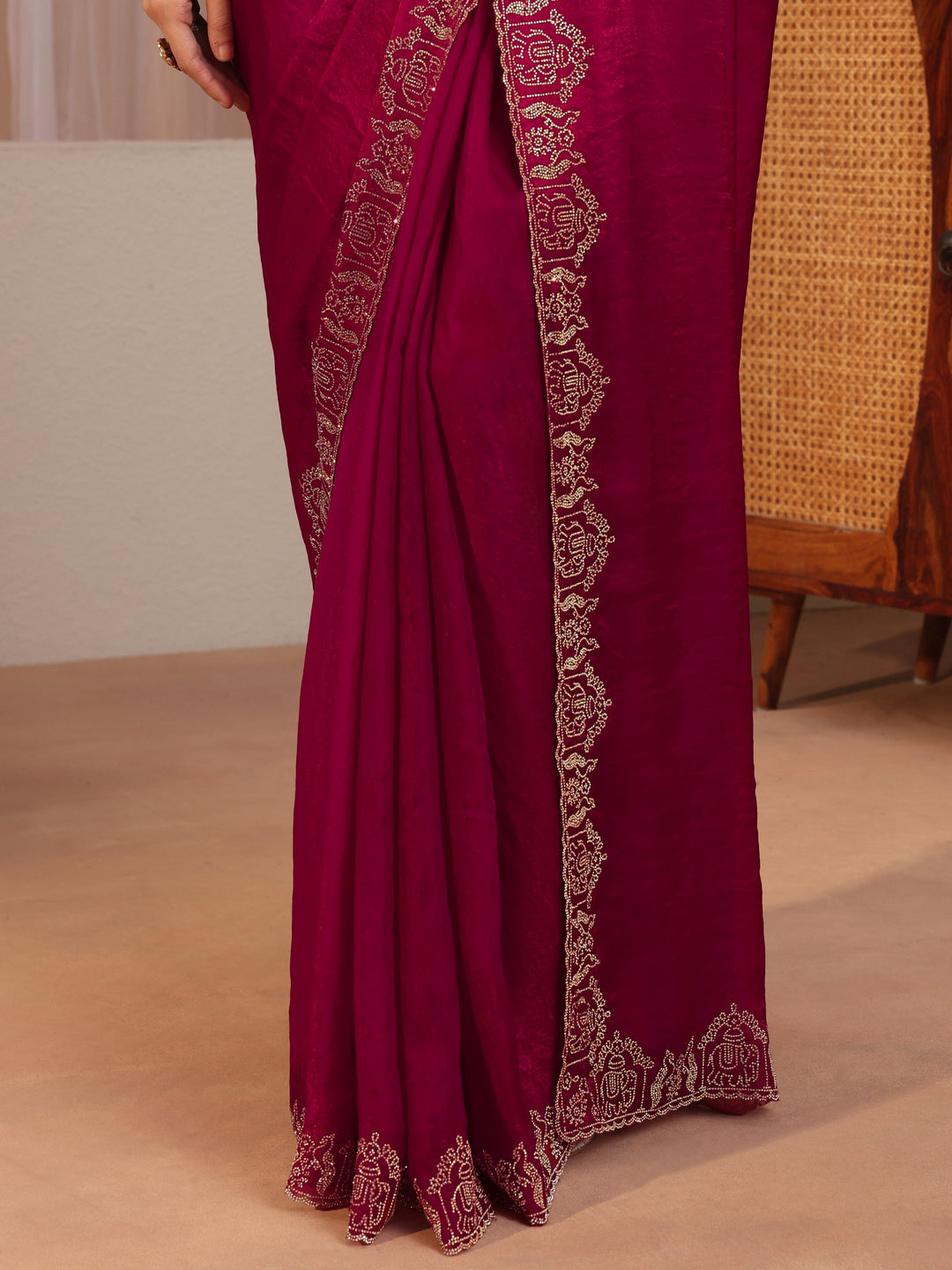  Rose Pink Tissue Saree With Embroidered Border 