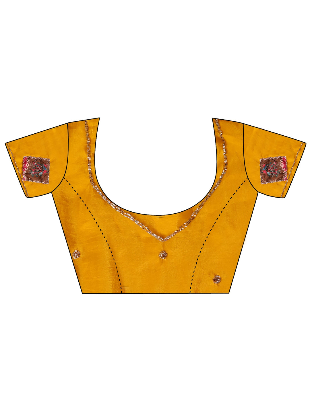  Mustard Applique Embellished Satin Saree 