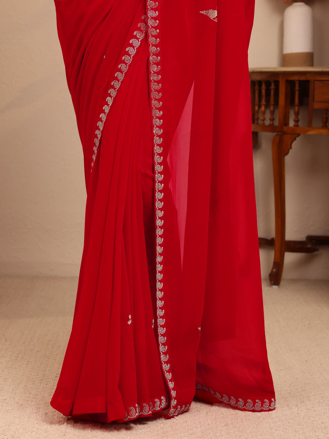  Vermilion Red Georgette Saree 