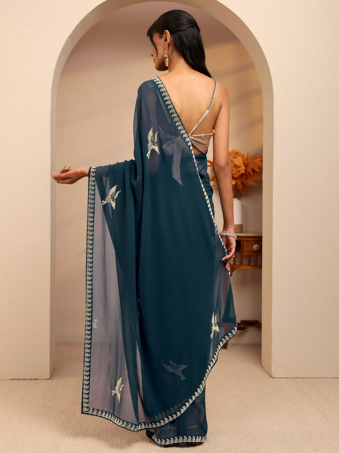  Teal Blue Georgette Saree 