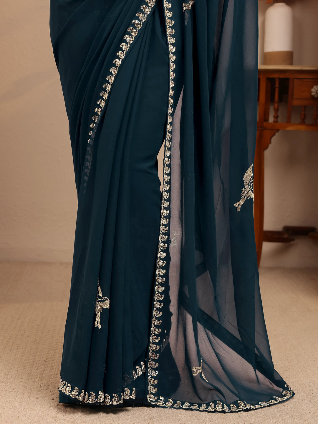  Teal Blue Georgette Saree 