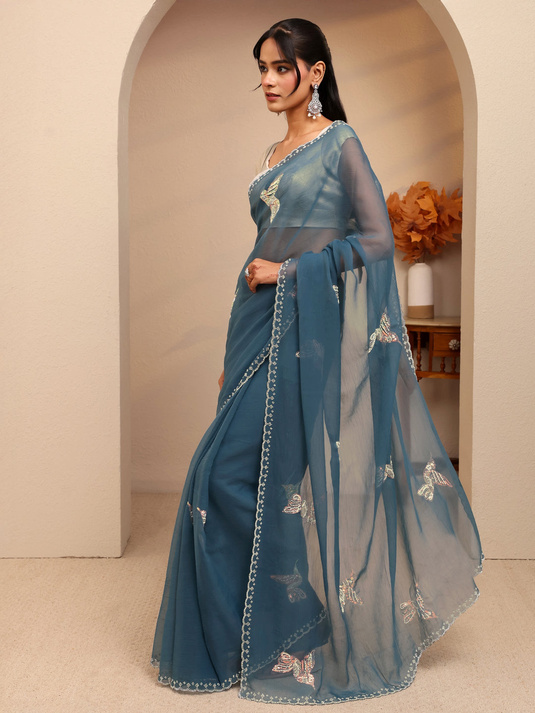  Peacock Blue Tissue Saree 