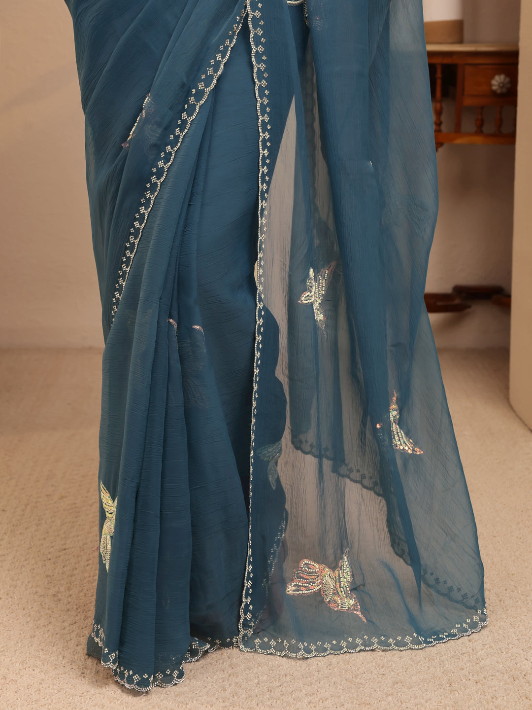  Peacock Blue Tissue Saree 