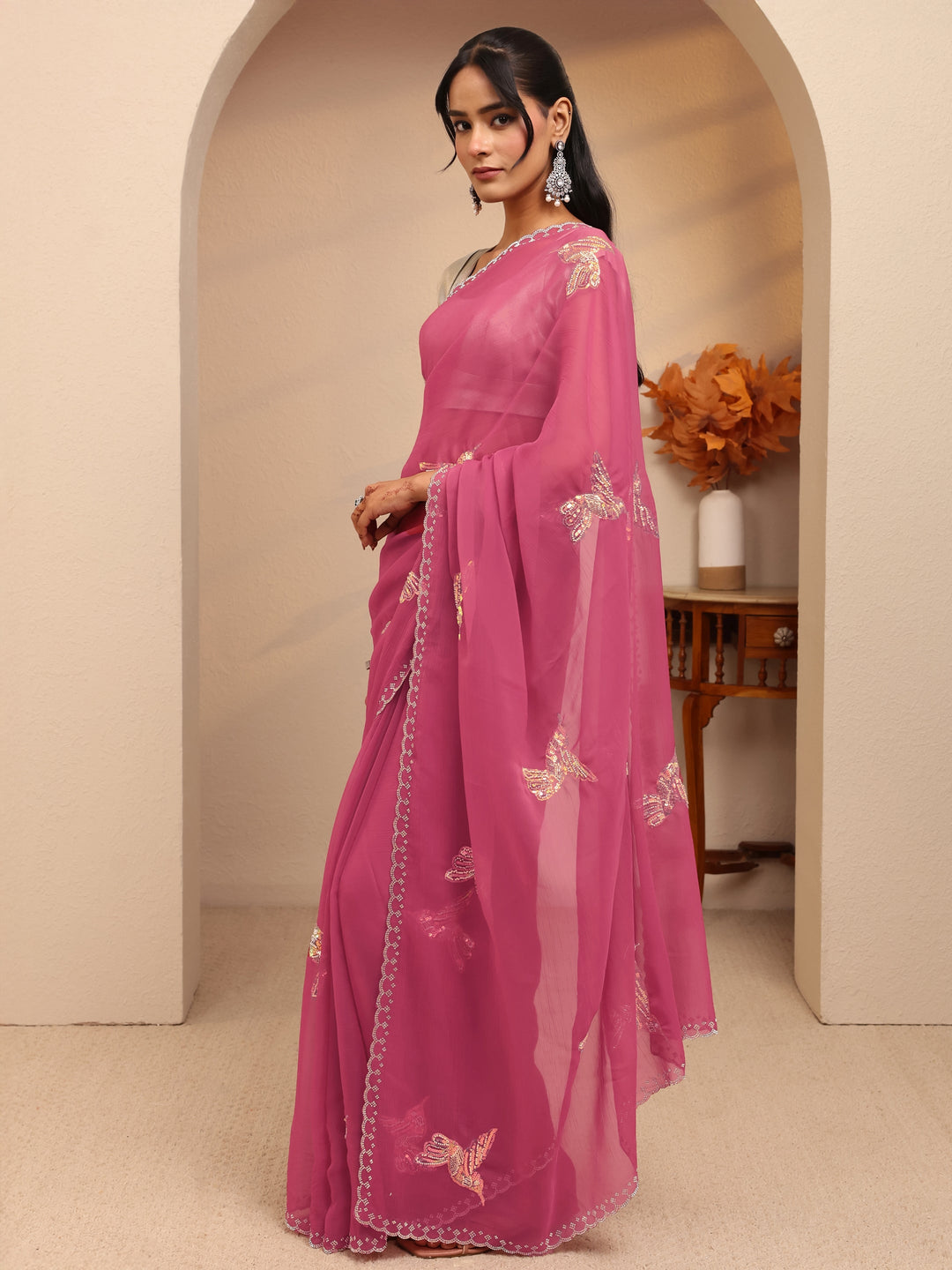  Orchid Pink Tissue Saree 