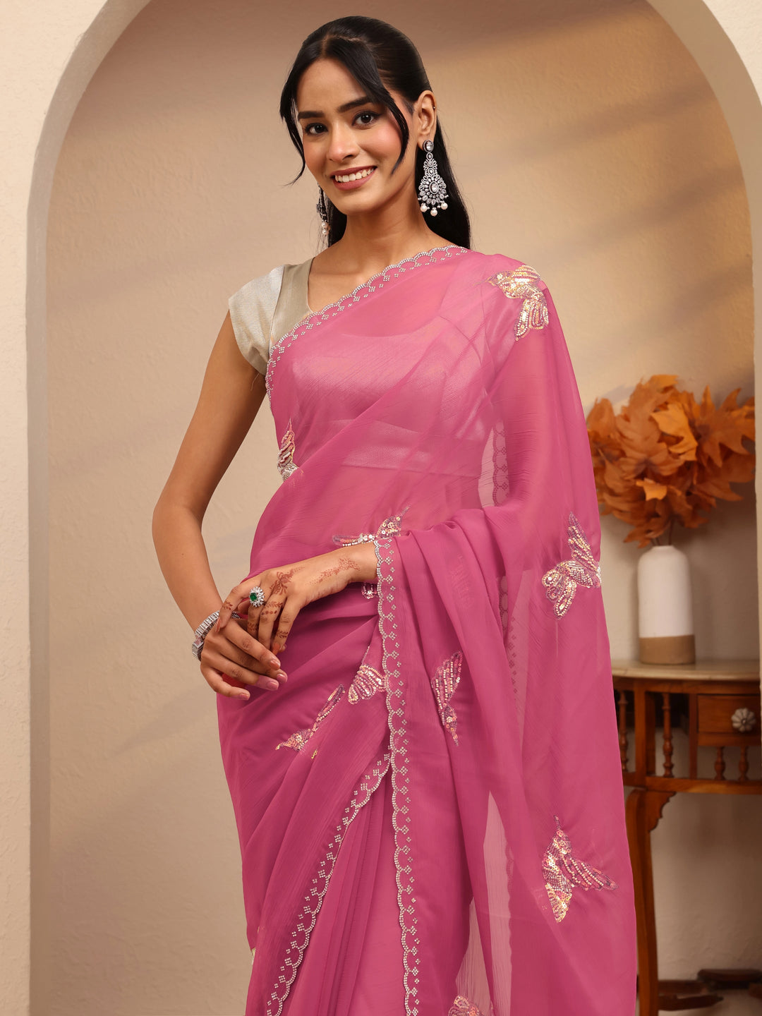 Orchid Pink Tissue Saree 