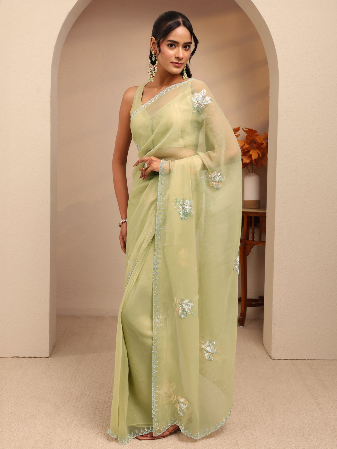  Mint Green Tissue Saree 