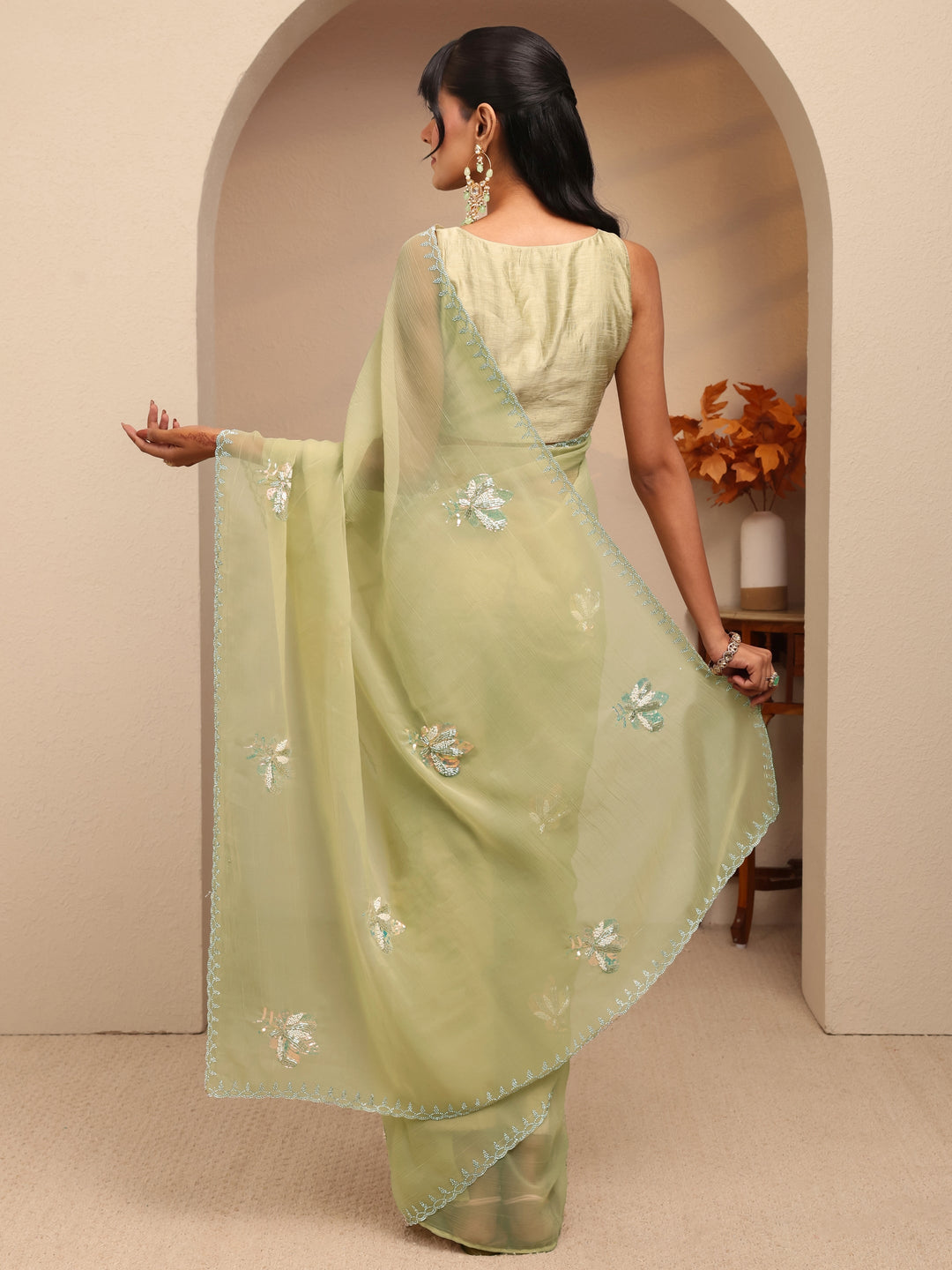  Mint Green Tissue Saree 