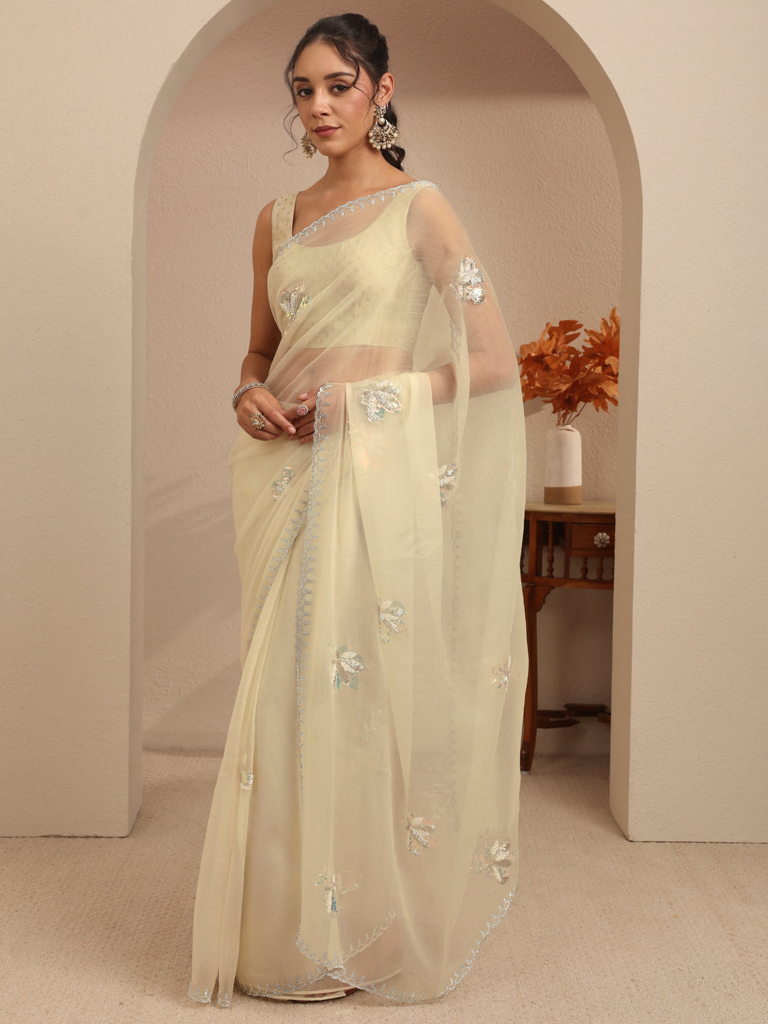  Cream Tissue Saree 
