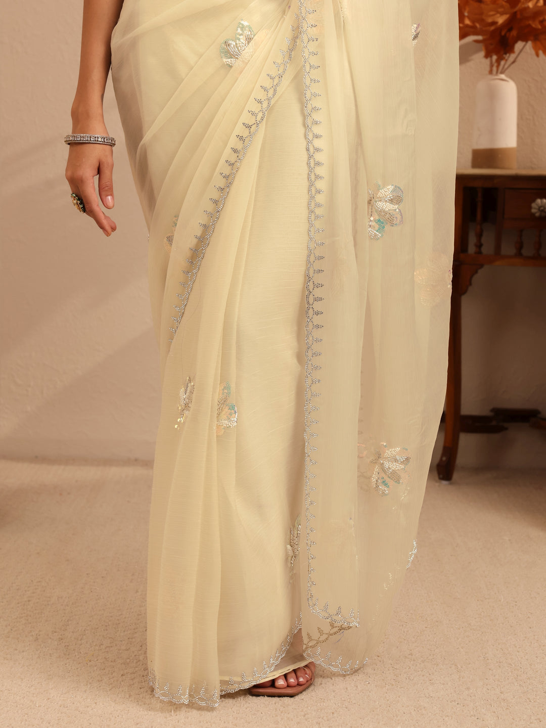  Cream Tissue Saree 