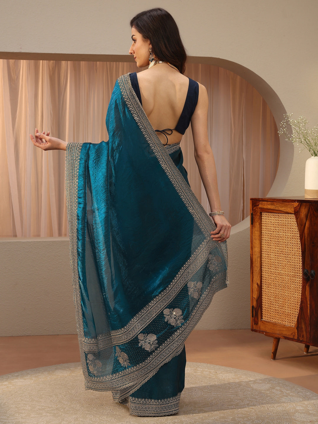  Peacock Blue Tissue Saree 