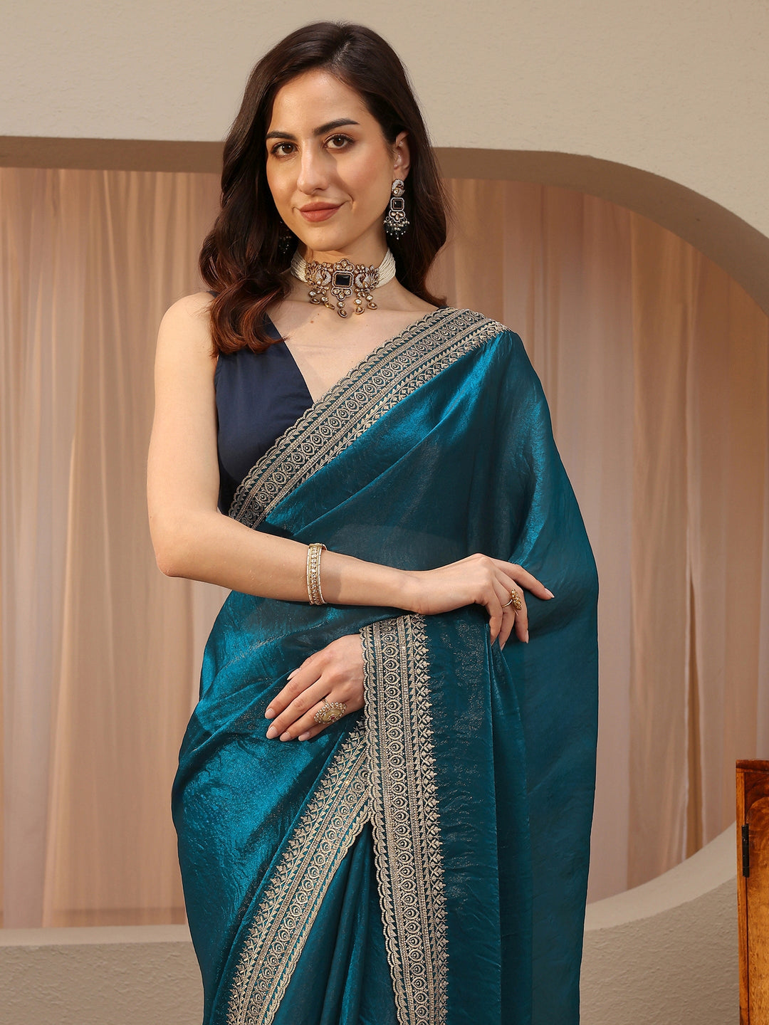  Peacock Blue Tissue Saree 